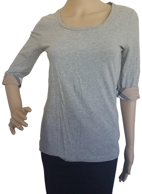 Burberry Grey Beige Cotton Nova Check Print 34 Sleeve Shirt Blouse4 S