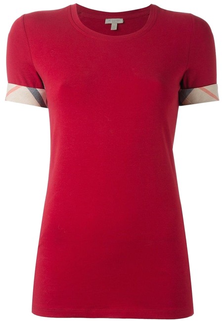 Burberry Lacquer Red Check Cuff Tee Shirt8 M