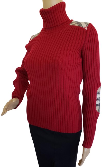 Burberry London Nova Check Patchwork Merino Red Sweater