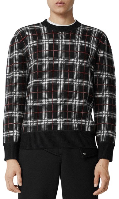 Burberry Mens Merino Check Black Sweater