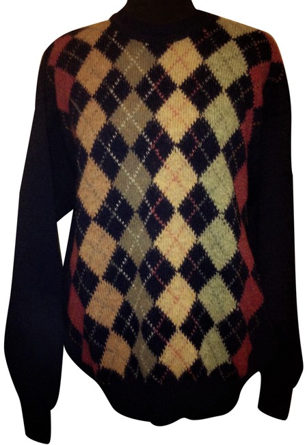 Burberry Mens Pure Wool Navy Argyle Sweater