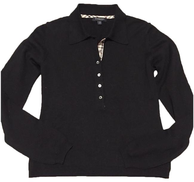 Burberry Merino Wool Knit Polo Nova Check Black Sweater