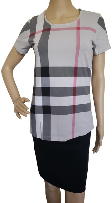 Burberry Multicolor Beige Brit Nova Check Print Sleeve Tee Shirt12 L