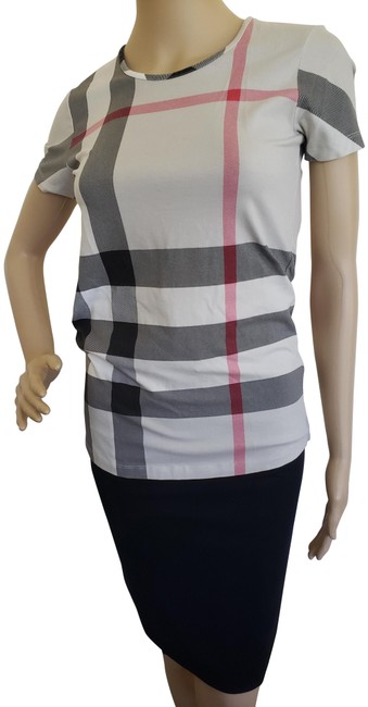 Burberry Multicolor Creme Black Brit Nova Check Sleeve Tee Shirt4 S