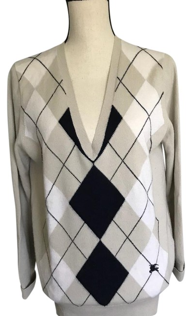 Burberry Long V neck Navy and Black On Gray Sweater