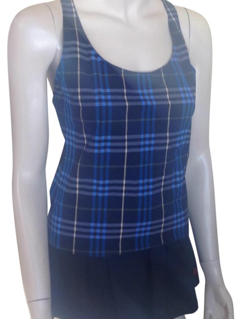 Burberry Navy Blue Check Stretch Tank Activewear Top8 M
