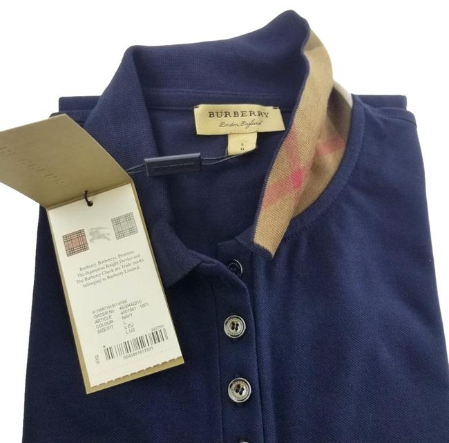 Burberry Navy Blue Pique Check Collar Tee Shirt12 L