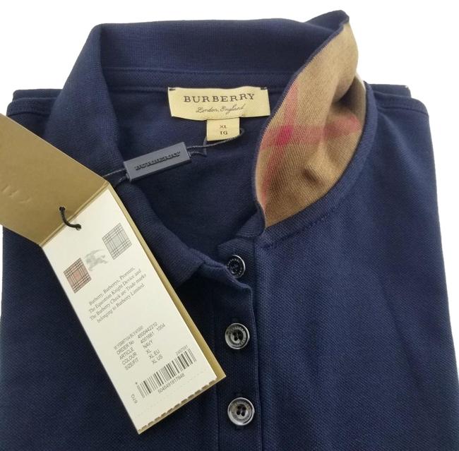 Burberry Navy Blue Pique Check Collar Tee Shirt16 XL, Plus 0x
