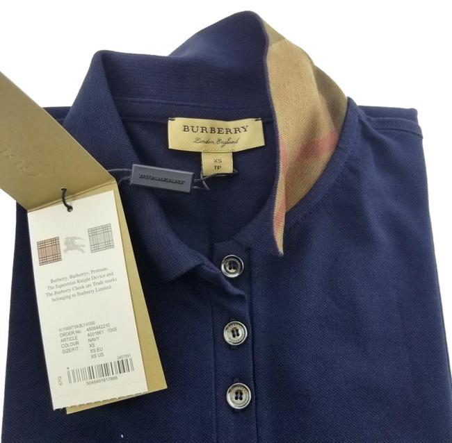 Burberry Navy Blue Pique Check Collar Tee Shirt2 XS