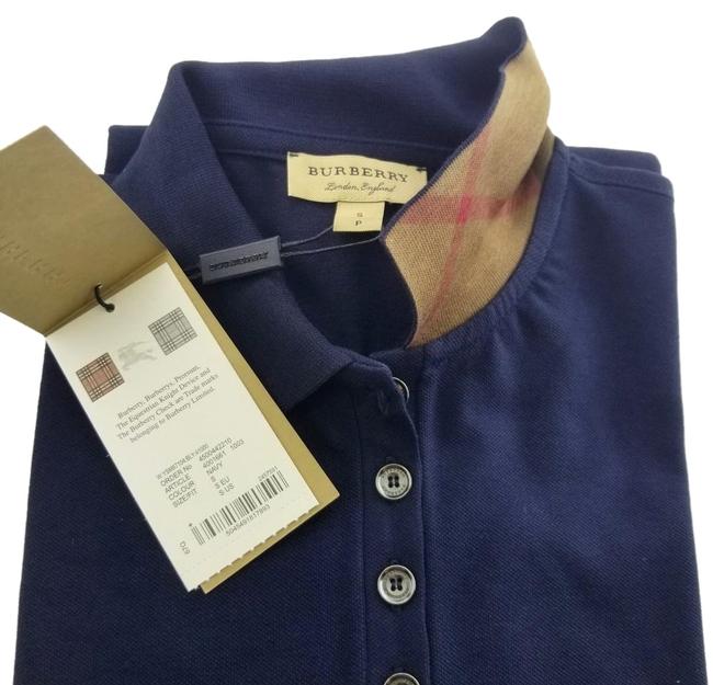 Burberry Navy Blue Pique Check Collar Tee Shirt4 S