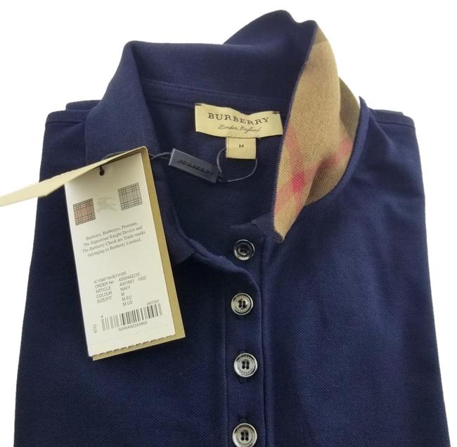 Burberry Navy Blue Pique Check Collar Tee Shirt8 M