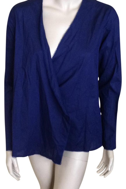 Burberry Navy Blue Wrap Cotton Shirt Cover Up Blouse6 S