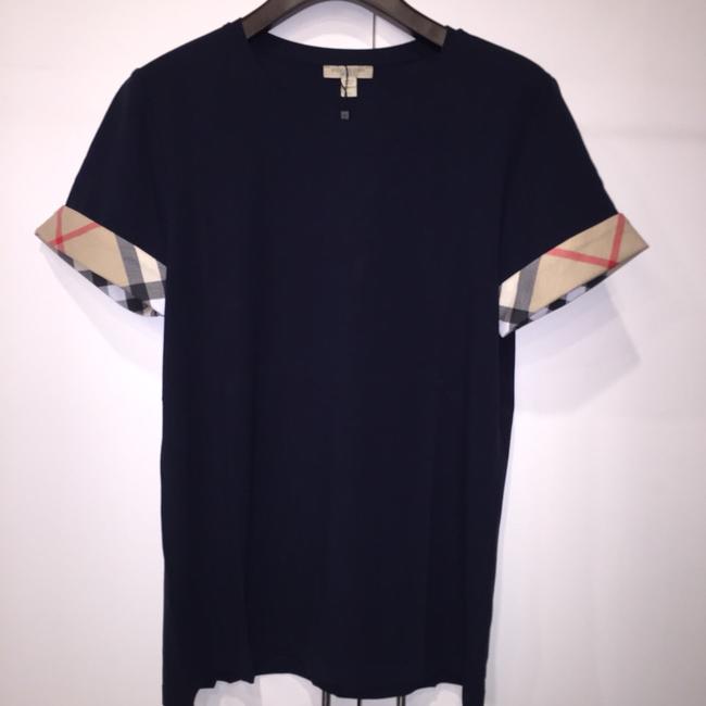 Burberry Navy Brit Check Cuff Tee Shirt16 XL, Plus 0x