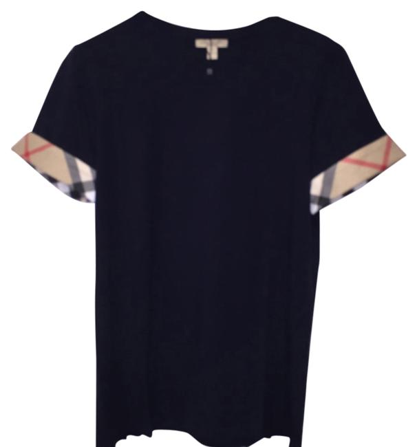 Burberry Navy Brit Check Print Cuff Large Tee Shirt12 L