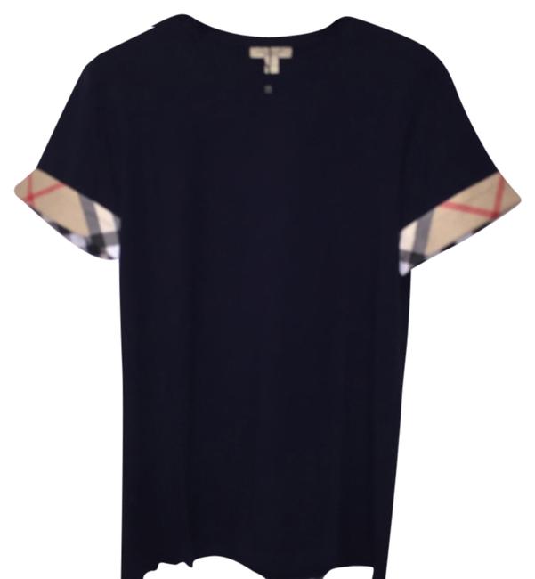 Burberry Navy Brit Check Print Cuff Tee Shirt12 L
