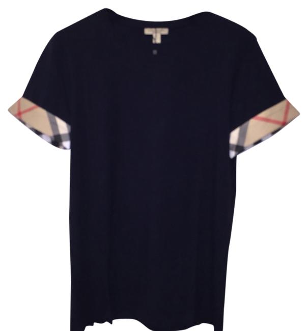 Burberry Navy Brit Check Print Cuff Tee Tank TopCami14 L