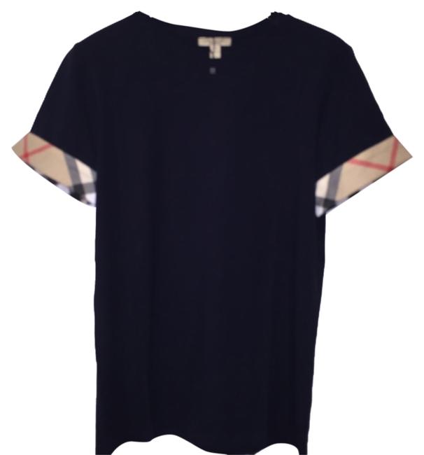 Burberry Navy New Brit Check Print Cuff Tee Shirt4 S
