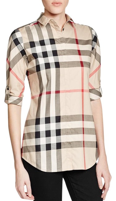 Burberry New Classic Check Rolled Sleeves Button down Blouse12 L
