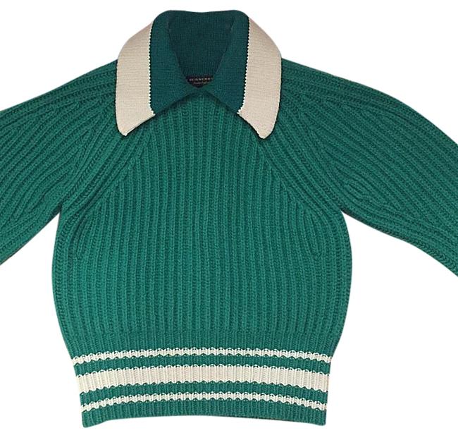 Burberry *nwt* Runway Green Knit White Stripe CollarSM Sweater