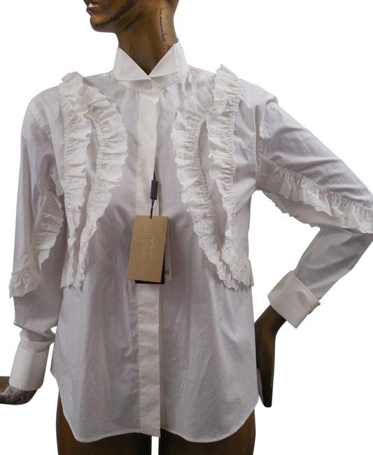 Burberry Off White Cotton Ruffle Lace Stretch Blouse Button down Top6 S
