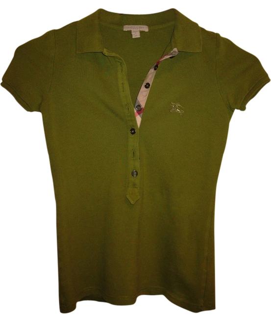 Burberry Olive Green XS Brit Check Trim Polo Extra Small Blouse2 XS