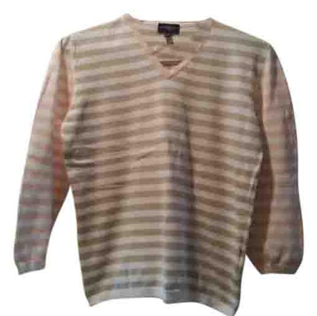 Burberry Golf Striped 34 Sleeve Pink Green and White Sweater