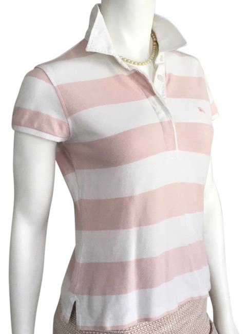 Burberry PinkWhite Rose Blush London Striped Polo Button down Top8 M