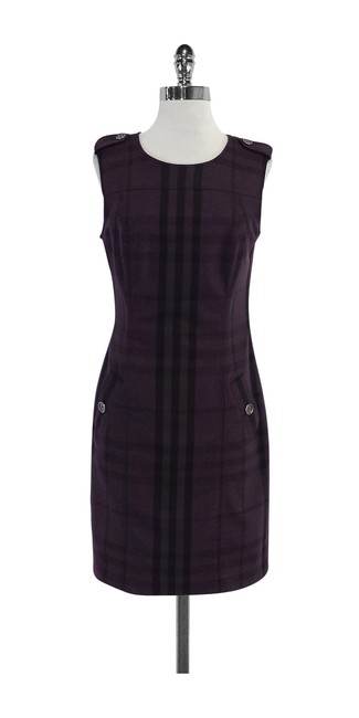 Burberry PurpleBlack Plaid Wool Sleeveless Short Casual Dress8 M