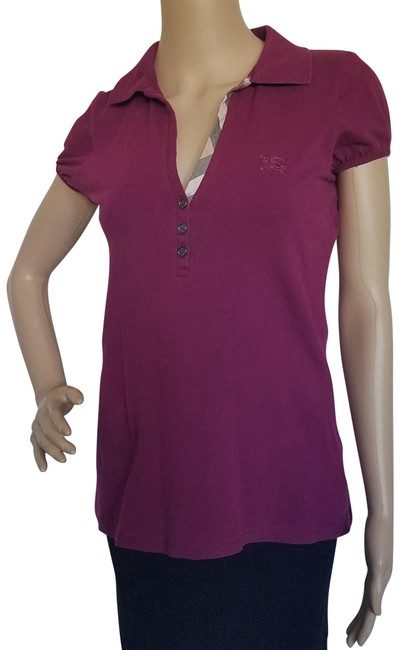 Burberry Purple Beige Brit Nova Check Plaid Sleeve Blouse8 M