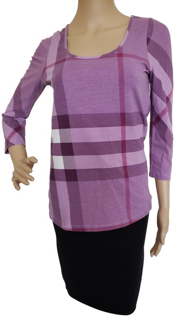 Burberry Purple Brit Nova Check Plaid Printed Tee Shirt8 M