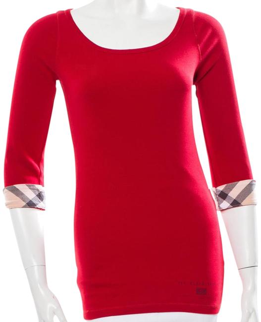 Burberry Red Beige Long Nova Check Plaid Sleeve S Small Blouse6 S