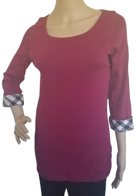 Burberry Red Beige Magenta Pink Nova Check Trim T shirt M Blouse8 M