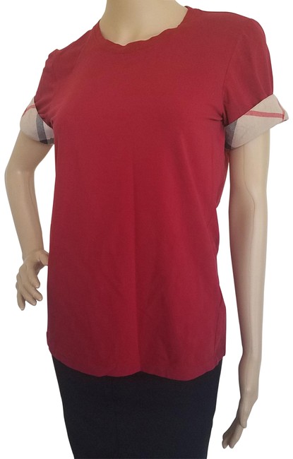 Burberry Red Beige Short Sleeve House Check accented Blouse8 M