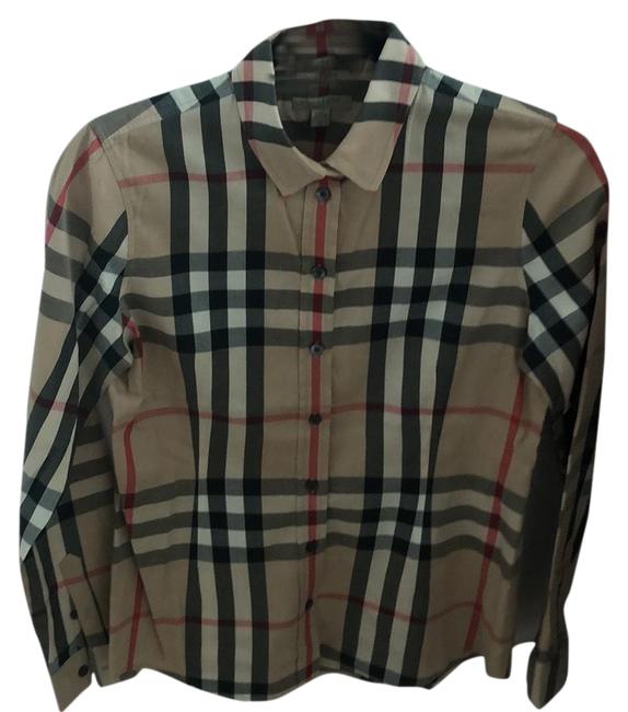 Burberry Red Black White Camel Button down Top6 S
