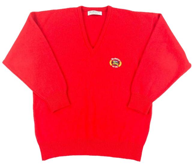 Burberry Mens Long Sleeve Logo Lambswool Red Sweater