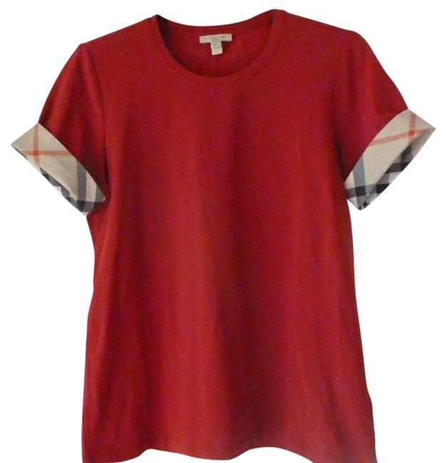 Burberry Red Nova Check Cuffs Stretch Cotton T shirt Tee Shirt14 L