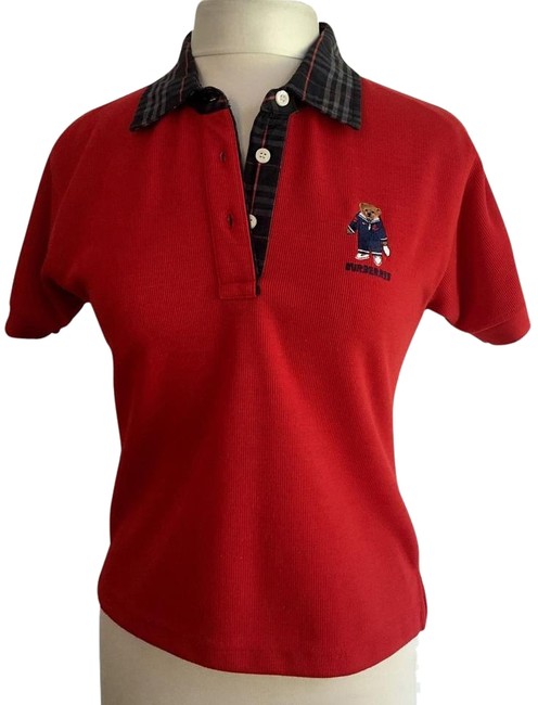 Burberry Red Vintage Ribbed Polo Shirt Button down Top8 M