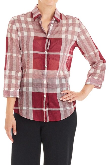 Burberry Red White Plaid Cotton 12564 Blouse8 M
