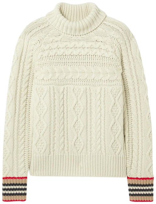 Burberry Striped Cable knit Cashmere Turtleneck Sweater
