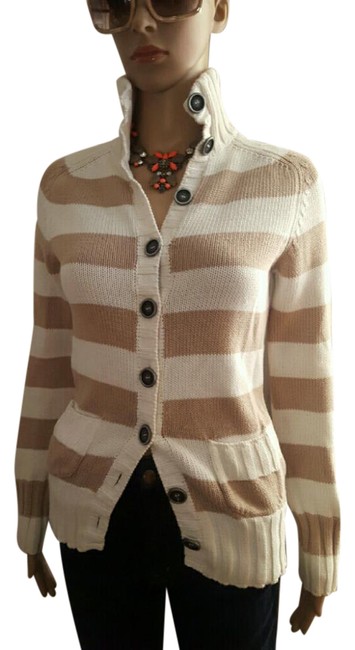 Burberry Striped Cardigan Tan and Cream Sweater