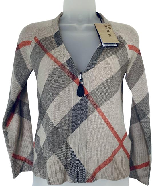Burberry Tan Grey Red Classic Check 3894437 Cardigan0 XS