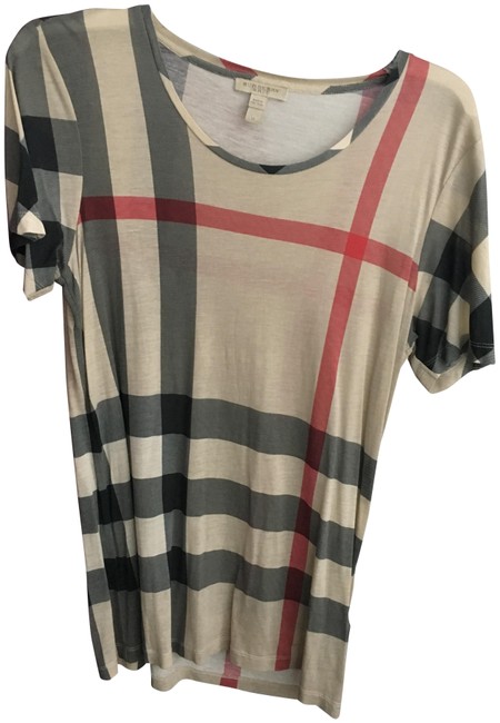 Burberry Tan Red Black Plaid Tee Shirt8 M