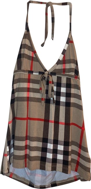 Burberry Tan White Black Red Halter Tank TopCami6 S