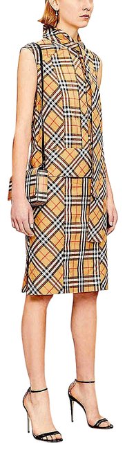 Burberry Tan with Tag Luna Tie neck Check Mid length Night Out Dress6 S