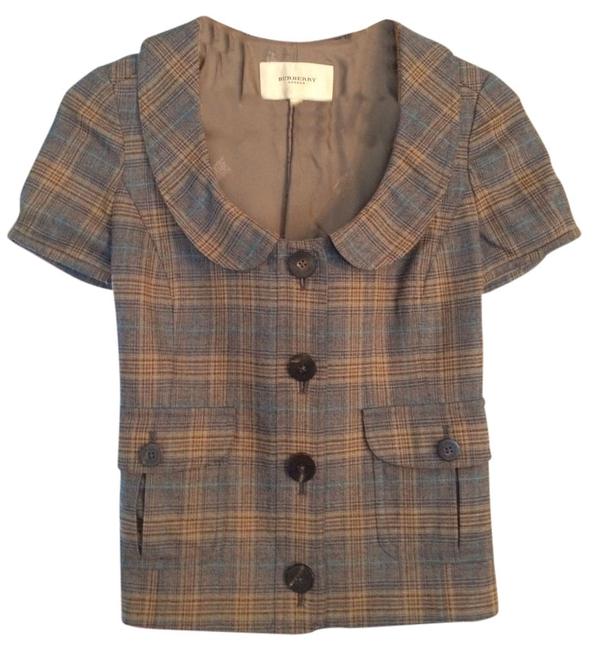 Burberry Taupe and Blue Plaid Button up Button down Top2 XS
