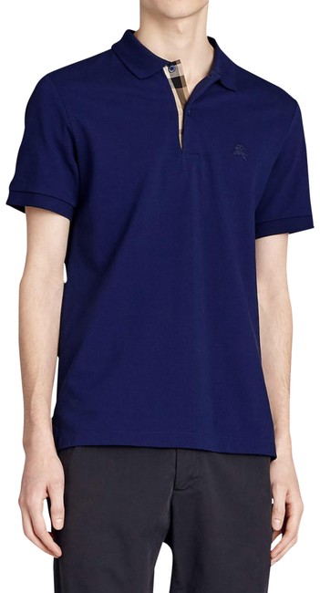 Burberry Blue Check Placket Pique Polo Tee Shirt8 M
