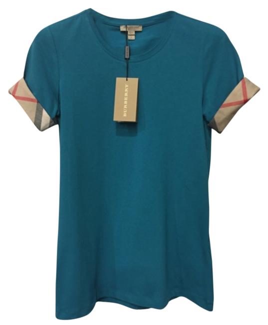 Burberry Topaz Blue Brit Check Print Cuff Small Tee Shirt4 S
