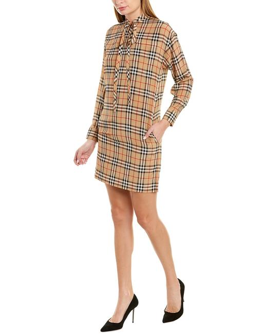 Burberry Vintage Check Tie neck Silk Shift 8014299 Formal Dress