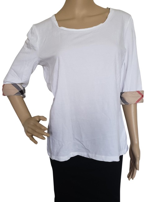 Burberry White Beige Multicolor L Nova Check Print Shirt Blouse12 L