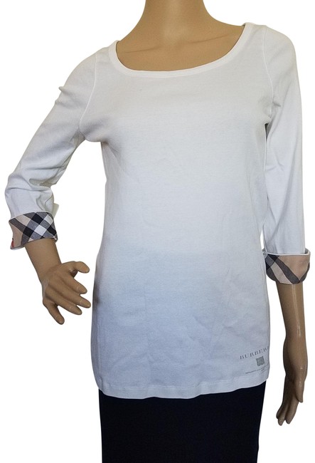 Burberry White Beige Multicolor L Nova Check Print T shirt Blouse12 L